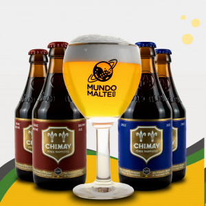 Kit Presente Cerveja Chimay Red e Blue + Taça Belga Abadia